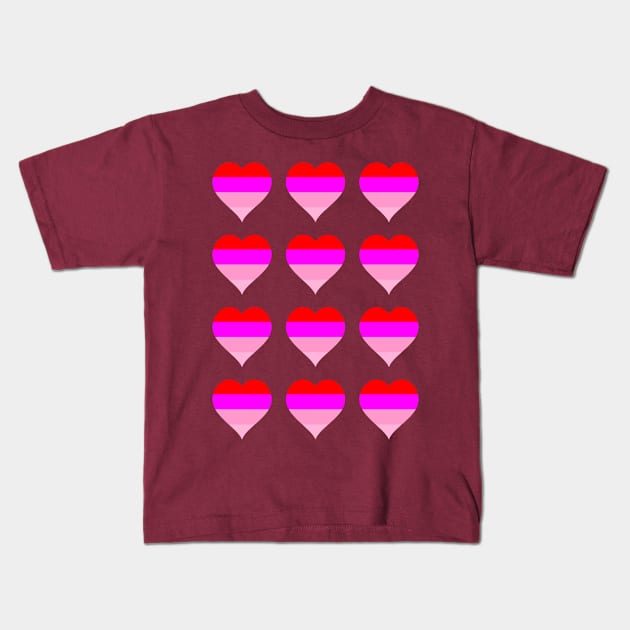 Red Pink Heart Shapes Kids T-Shirt by nileshkikuchise